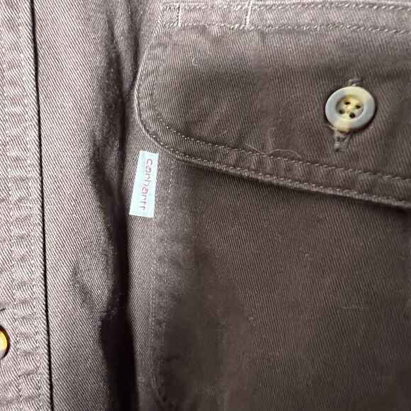 Carhartt Men’s 2XL Tall Brown Button Up Work Shirt Long Sleeve Canvas Utility - Picture 4 of 10